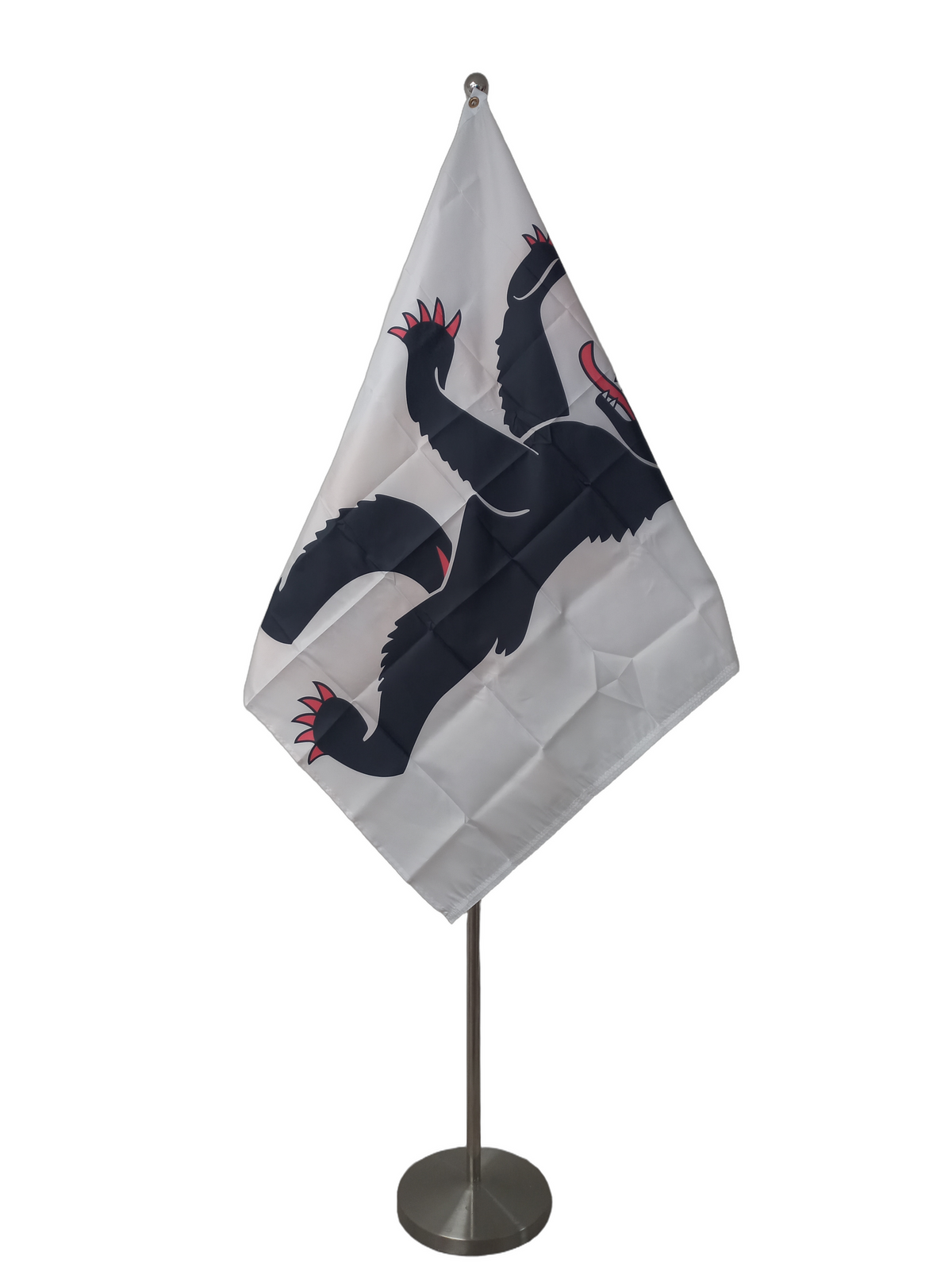 White flag with the a bear. On a ceremonial flagpole.