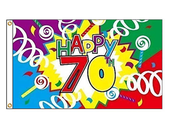 Happy 70th Birthday Flagge | 150x90 Cm | Geburtstagsdeko Für Draußen | 100% Polyester